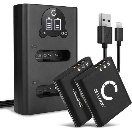 Set de 2 Batteries 1100mAh et Double Chargeur Compatible avec Olympus Stylus XZ-2 Stylus SH-2 Stylus SH-60, Tough TG-1, TG-5, TG-6
