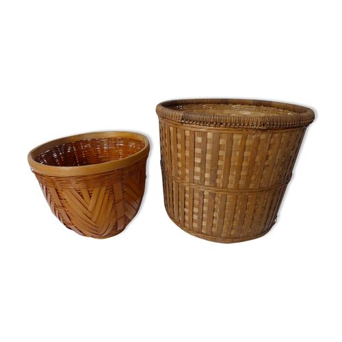 Set De 2 Caches Pot En Rotin Beige