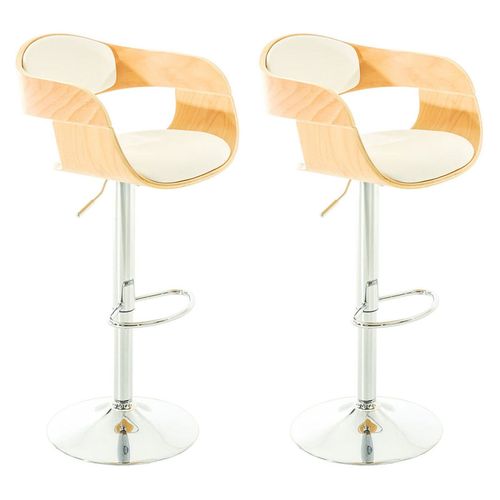Set De 2 Chaises Hautes Tabouret De Bar Avec Repose-Pied Design Moderne Bois Clair Et Synthtique Blanc 10_0000701