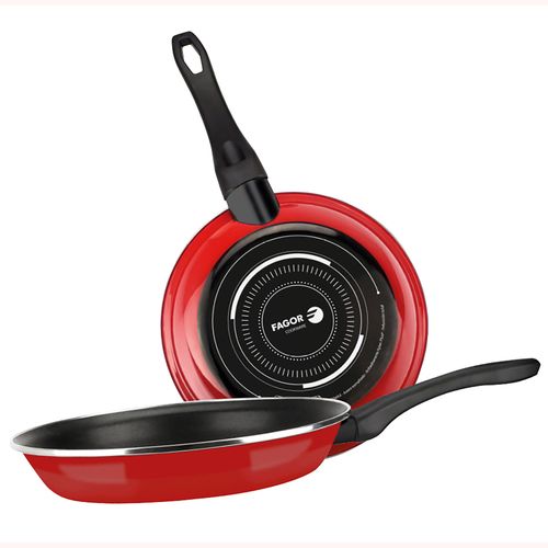 Set De 2 Poles  Frire Induction 20-24cm Acier maill, Antiadhsif Sans Pfoa, , Rouge, Fagor, Optimax