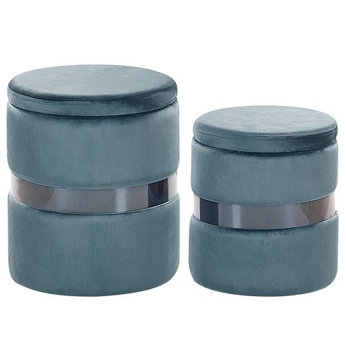 Set De 2 Poufs En Velours Bleu Avec Rangement Doris
