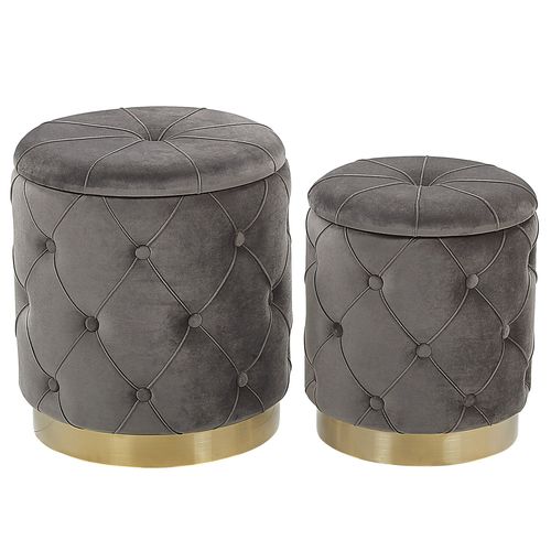 Pouf Pueblo Set De 2 Gris Velours