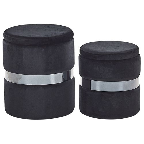 Set De 2 Poufs En Velours Noir Avec Rangement Doris
