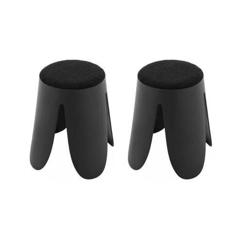 Set De 2 Tabourets Empilables Noirs. Bouclette Texture. Niki. 30 / 44 X H46cm