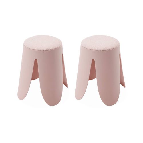 Set De 2 Tabourets Empilables Roses. Bouclette Texture. Niki. 30 / 44 X H46cm