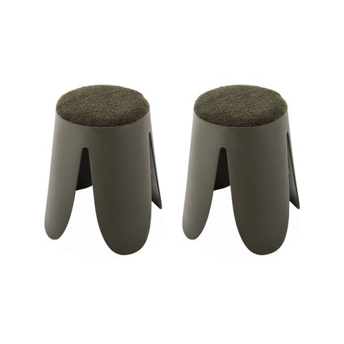 Set De 2 Tabourets Empilables Vert Fonc . Bouclette Texture. Niki. 30 / 44 X H46cm