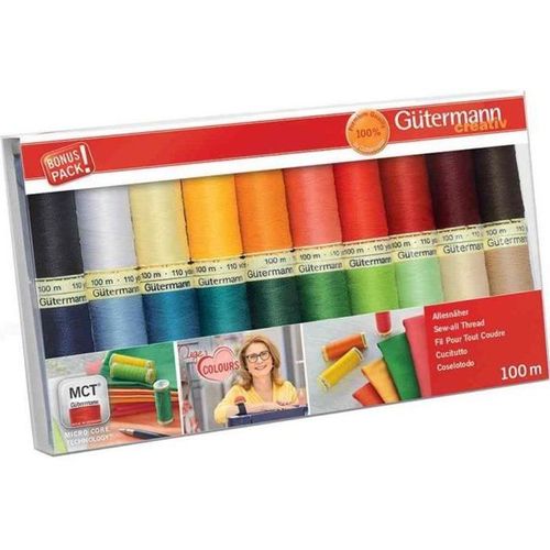 Set De 20 Bobines Fils  Coudre 100 M Coloris Assortis