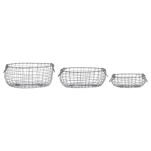 Set De 3 Paniers Ovales En Fils De Fer - Gris - L 39,4 Cm