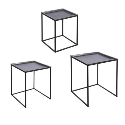 Set De 3 Tables Carres Plateaux Amovibles Noir