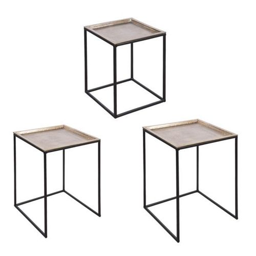 Set De 3 Tables Carres Plateaux Amovibles Or