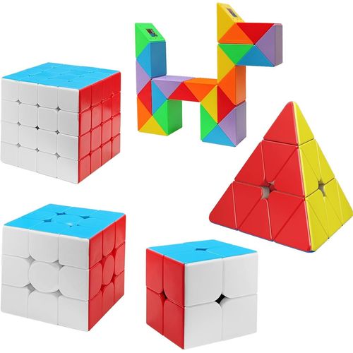 Set De 5 Cubes De Vitesse Magiques, Cube Pyramide + Cube 2 X 2/3 X 3/4 X 4/24 Segments Casse-Tte Serpent