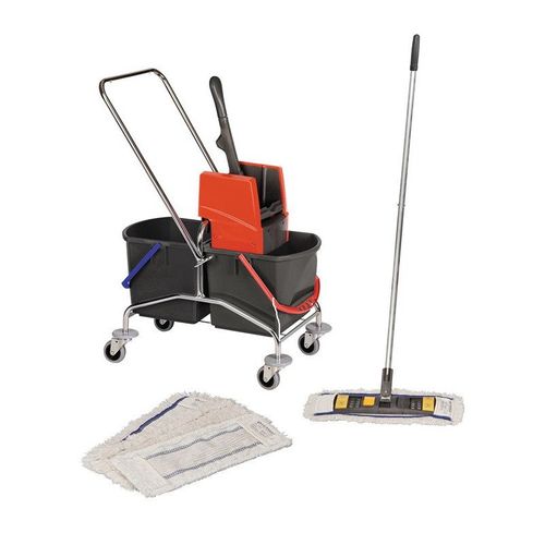 Set De Chariots De Nettoyage Seau 2 X 17 L Pres./Manche/Supp./4 Serp. Tube D'acier Vermop