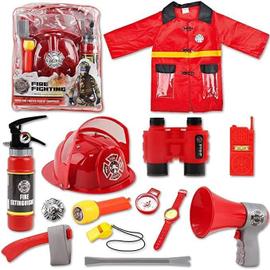 Set de costume de Deguisement pompier avec 13 accessoires, un sac de  rangement et un extincteur de feu ¿¿ eau