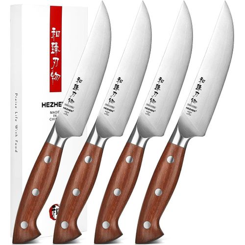 Set De Couteaux  Steak 4 Pices, Ensemble De Couteau  Table De Cuisine Professionnel, Coffret Couverts De Table, Full Tang Manche En Redwood