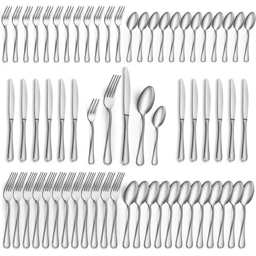 Set De Couverts,60 Pices En Acier Inoxydable Set De Couverts 12 Personnes,Poli Miroir Set De Couverts,Couteaux Fourchettes Cuillres Fourchettes  Gteau Cuillres  Caf,Lave-Vaisselle