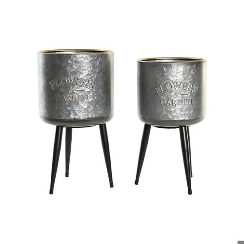 Set De Pots - Dkd Home Decor - Mtal Loft - 25x25x46 Cm - Noir Gris - 2 Pices