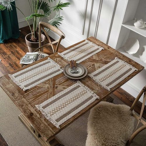 Set De Table Boho De 4, Sets De Table En Macram Pour Table De Cuisine 12x19 Pouces, pissage De Toile De Jute Tiss Sets De Table Rectangulaires
