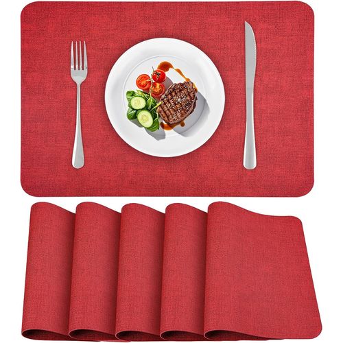 Set De Table En Cuir Lot De 6,Sets De Table Antidrapant Double Face Set De Table Plastique Lavable Set Table Rsiste  La Chaleur,40 X 30 Cm (Vintage Rouge,Lot De 6)