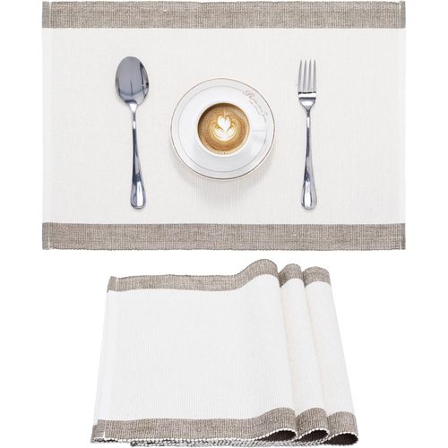 Set De Table Lavable -Lot 4 Sets De Table Tissu Coton Naturel Rigide 48 X 33 Cm Lavable En Machine-Napperon Rectangulaire Exterieur Interieur Pour Mariage Noel.[E14]