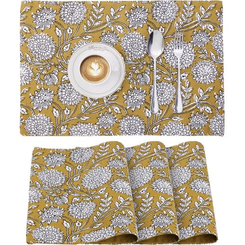Set De Table Lavable -Lot 4 Sets De Table Tissu Coton Naturel Rigide 48 X 33 Cm Lavable En Machine-Napperon Rectangulaire Exterieur Interieur Pour Mariage Noel.[E16]