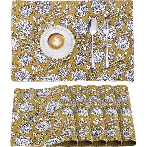 Set De Table Lavable -Lot 6 Sets De Table Tissu Coton Naturel Rigide 48 X 33 Cm Lavable En Machine-Napperon Rectangulaire Exterieur Interieur Pour Mariage Noel.[E15]