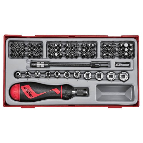 Set Douilles Et Embouts Avec Tourne Vis  Cliquet Tt1 Tray 1/4'' Ph- Pz- Plat- Tx-- Tpx- Hex- Rob- Gr 84 Pices Teng Tools Ttmdr84
