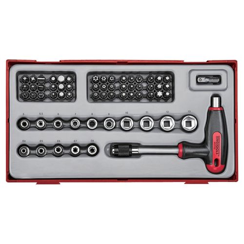 Set Douilles Et Embouts Poigne En T Tt1 Tray 1/4 Ph- Pz- Plat- Tx-- Tpx- Hex- Rob- Gr 62 Pices Teng Tools Ttthq62