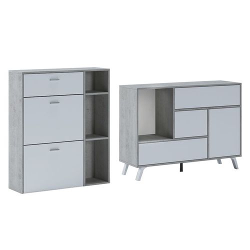 Set Hall D'entre,Salle  Manger,Meubles Auxiliaires,Buffet, Couleur Structure Ciment Et Couleur Porte Et Tiroir Blanc, Buffet-Meuble  Chaussures