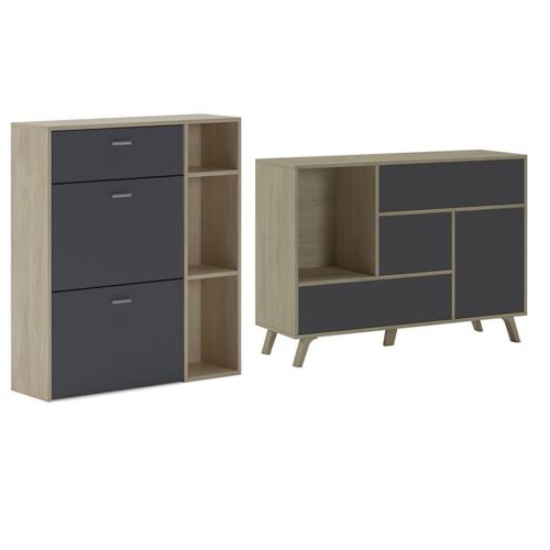 Set Hall D'entre,Salle  Manger,Meubles Auxiliaires,Buffet, Couleur Structure Puccini Et Couleur Porte Et Tiroir Gris, Buffet-Meuble  Chaussures