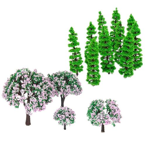Set Of 14 Pieces Model Trees Fir Train Architecture Forest Scenery Layout