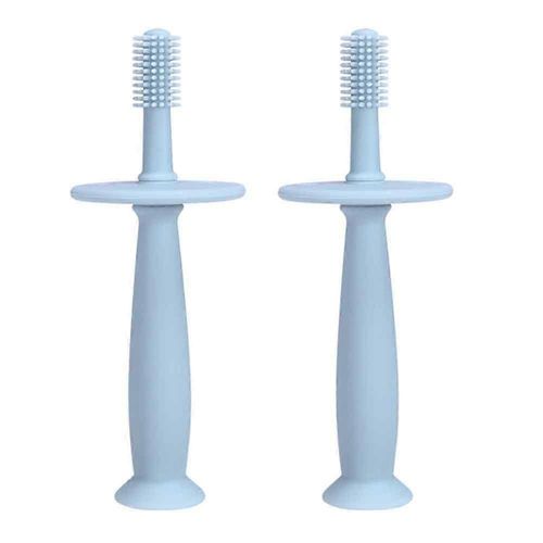 Set Of 2 - Silicone Baby Toothbrushes With Suction Base, Choke Guard 360 Degree Child Tooth Brush And Teether