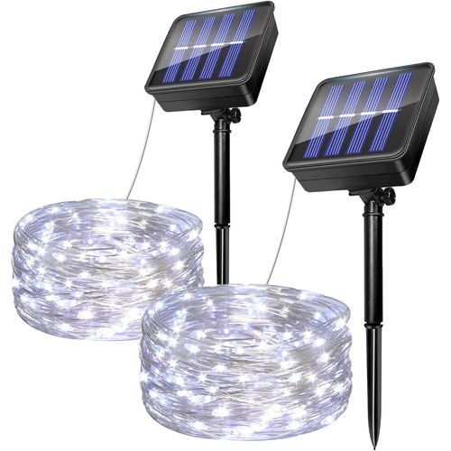 Set Of 2 Solar String Lights,5 M 50 Led Solar String Lights,Outdoor Copper Wire,8 Modes Ip65 Waterproof Solar Light Decoration For Garden,Patio,Christmas,Party (Cool White)