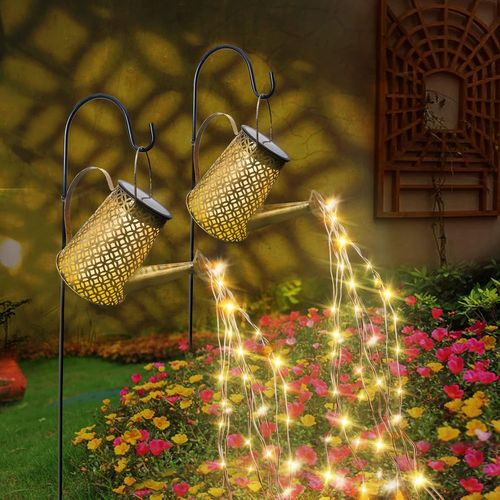 Set Of 2 Solar Watering Can Outdoor String Lights Garden Decoration,Solar Watering Can With 60 Led Light,Waterproof Solar Lights For Path,Yard,Path,Garden,Tree