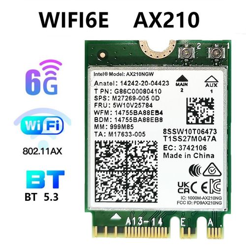 Seule voiture AX210 - Carte Rseau Sans Fil Intel Ax210 Wi-fi 6e, 5374mbps, Bluetooth 5.2, Kit De Bureau, Antenne 6dbi 802.11ax, 2.4g/5ghz/6ghz