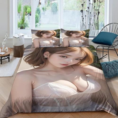 Sexy Girls 3d Imprim Belle Femme Housse De Couette Housse De Couette Parure De Lit Housses De Couette Adc PiCes Avec Taies D'oreiller Microfibre Pour Enfants Et Adultes