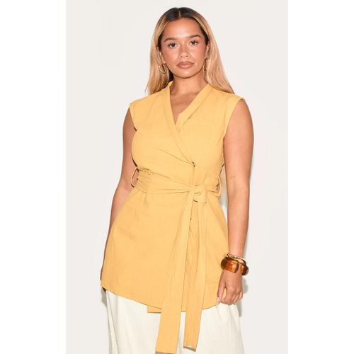 Shape Blazer Cache-Coeur En Effet Lin Vert Olive  Ceinture Noue Devant, Vert Olive