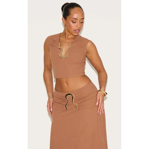 Shape Crop Top En Effet Lin Caf Au Lait  Empicement Dor En Vagues, Caf Au Lait