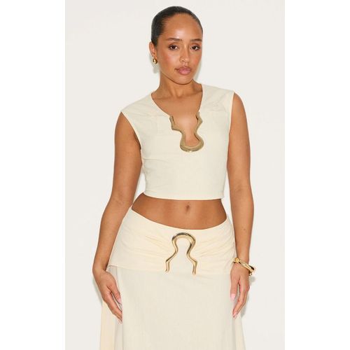 Shape Crop Top En Effet Lin Crme  Empicement Dor En Vagues, Crme