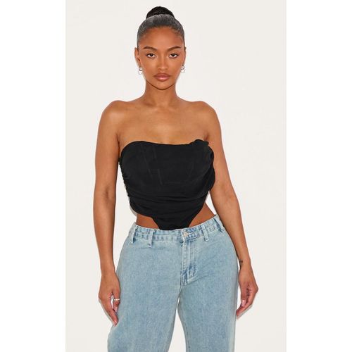 Shape Crop Top Style Corset En Mousseline De Soie Fronce Noire, Noir