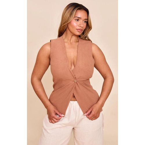 Shape Gilet En Effet Lin Caf Au Lait Fronc  Dcollet Devant Et Boutons Martels Dors, Caf Au Lait
