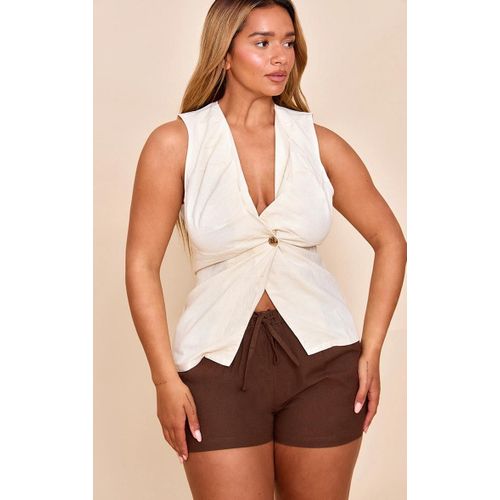 Shape Gilet En Effet Lin Crme Fronc  Dcollet Devant Et Boutons Martels Dors, Crme
