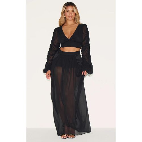 Shape Jupe Longue En Mousseline De Soie Noire Drape  Taille Haute, Noir