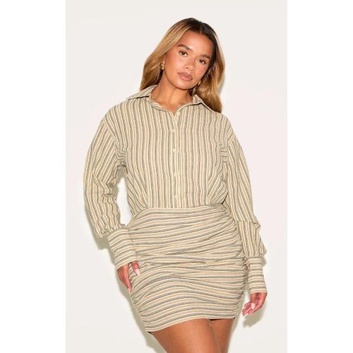 Shape Robe Chemise Vert Olive Fronce  Rayures Et Boutons Devant, Olive