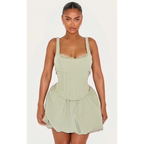 Shape Top Corset Sauge  Bordure En Dentelle, Sauge