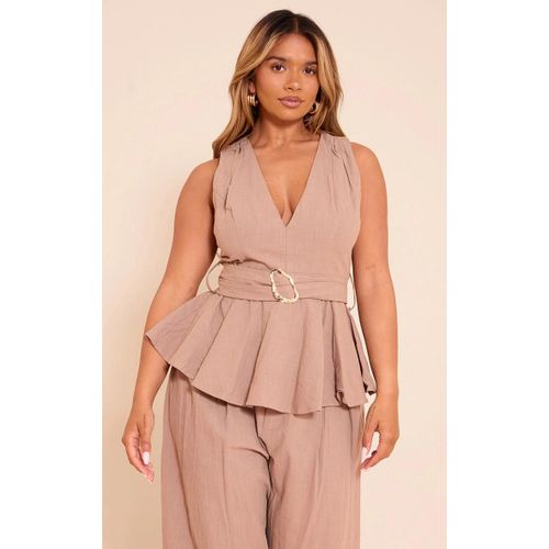 Shape Top Pplum En Effet Lin Caf Au Lait  Ceinture Et Empicement Dor, Caf Au Lait