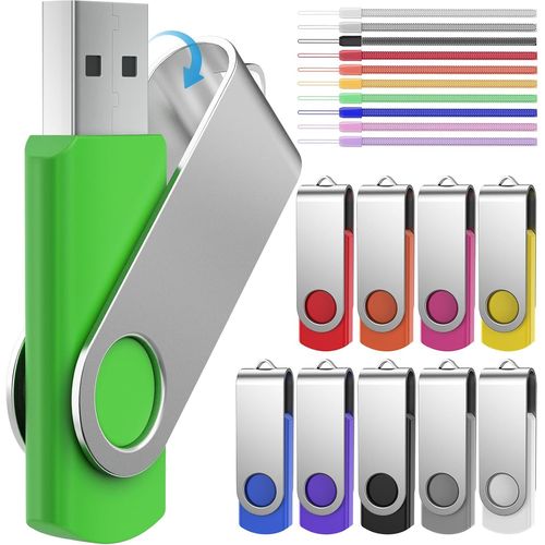 SHIBA-1GO Lot de 10 Cls USB 2.0 Pivotante Cle USB Mmoire Flash Couleur Mixt Clefs USB 1 Go Pendrive avec Cordes by[1106]