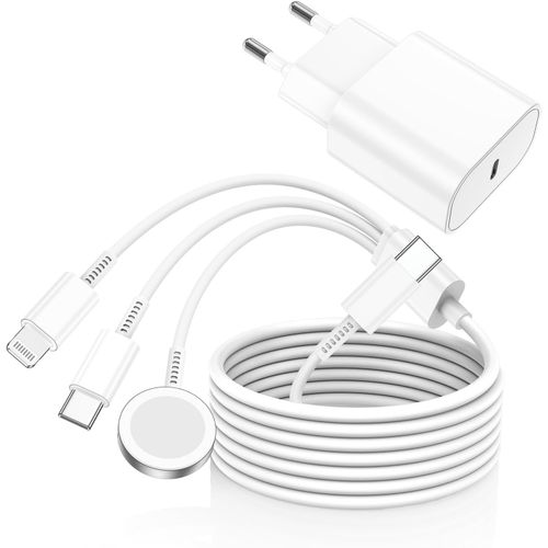 Shiba-3 En 1 Apple Watch Chargeur,20w Chargeur Iphone Rapide Avec Usb C 2m Pour Cble,Type C Fast Charging Pour Apple Watch Series[2