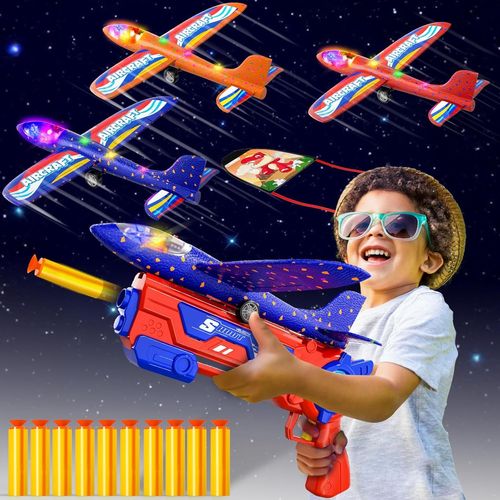 SHIBA-4 en 1 Avion Polystyrene Planeur, avec Pistolet Catapulte, Jouet Volant avec Lumire LED, 2 Avions, 1 Cerf-Volant, Jeux Exte[7