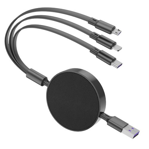 Shiba-Chargeur Multi Embout Rtractable 3 En 1,6a 1,1m Avec Usb C, Micro Usb Et Port Phone Pour Phone 16/15/13, Tablette, Galaxy, [1