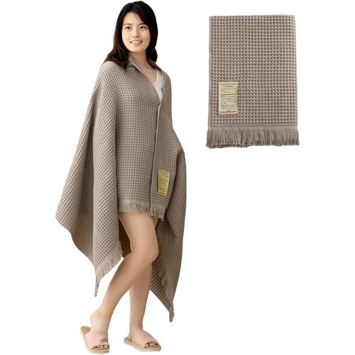 Shiba-Coton Pur Gaufr Serviette De Bain Schage Rapide Douceur 180x90cm Drap De Bain Grande Chle  Pompon Sn079108 Gris[3981]